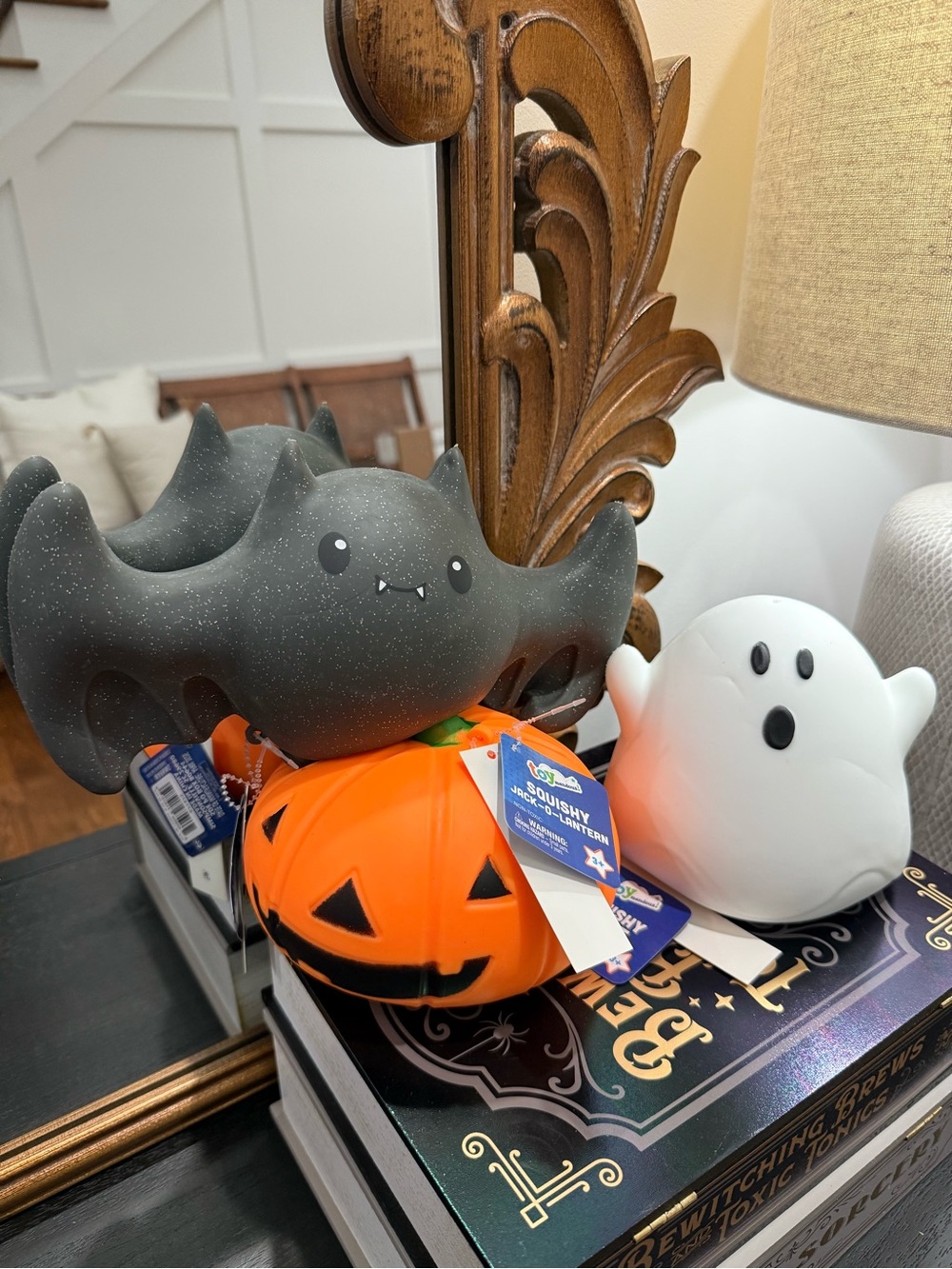 Halloween Squishy Bat, Pumpkin & Ghost Trio - Gray, Orange & White